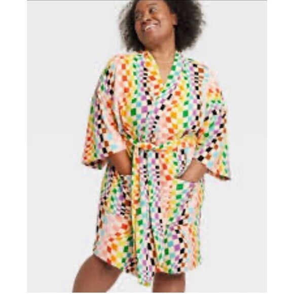 Target Pride Bathrobe Alice Butts Unisex Checker Rainbow NWT - Picture 2 of 5